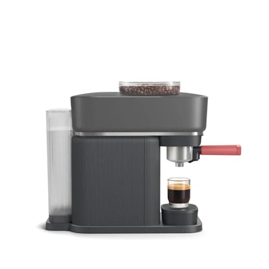Baristina Espresso Machine Grind Tamp Brew Coffee Beans in One Swipe Compact 16 Bar Pump Pressure Automatic Grinder Black with