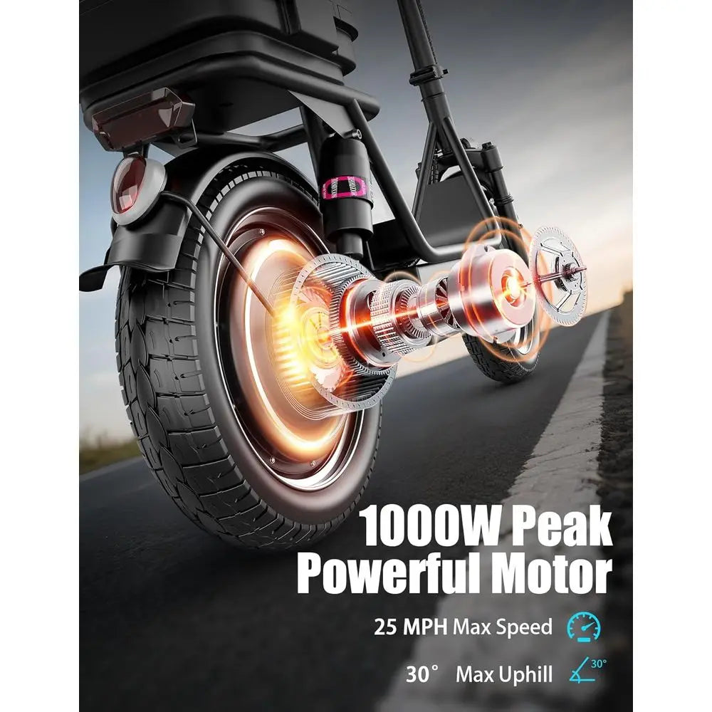 Electric Scooter for Adults 1000W Peak Motor 20-25MPH 25-35 Miles Range 14" Foldable Commuter. Customized, Ample Storage for Pet