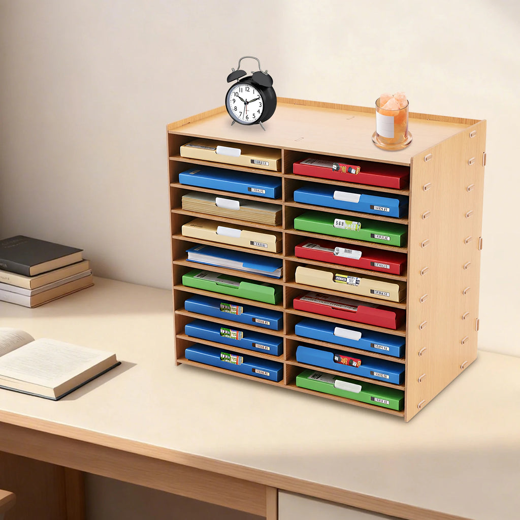 9-Tier Desktop File Organizer,18 Compartments Magazine Rack, 5mm Thick Planks for Document Storage,Space-Saving Vertical Design