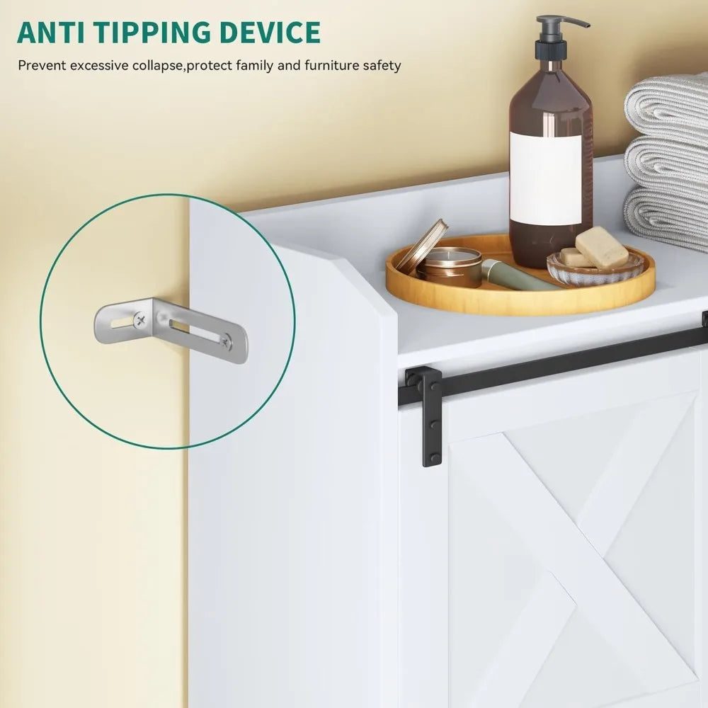 Motion Sensor Bathroom Cabinet with Sliding Barn Door, Adjustable Shelf & Toilet Paper Holder - Farmhouse Style