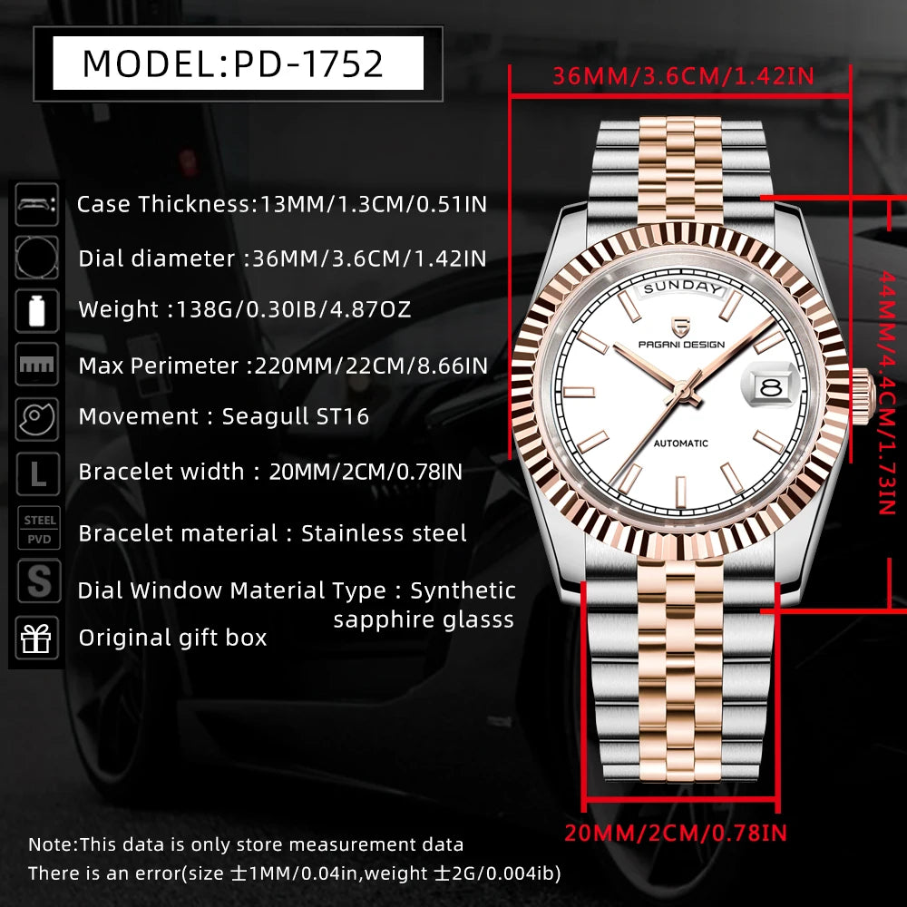 2026 New PAGANI DESIGN Enamel Dial DD36 Men's Watches Silver Gold Luxury Automatic Watch Men Waterproof Mechanical Wristwatch