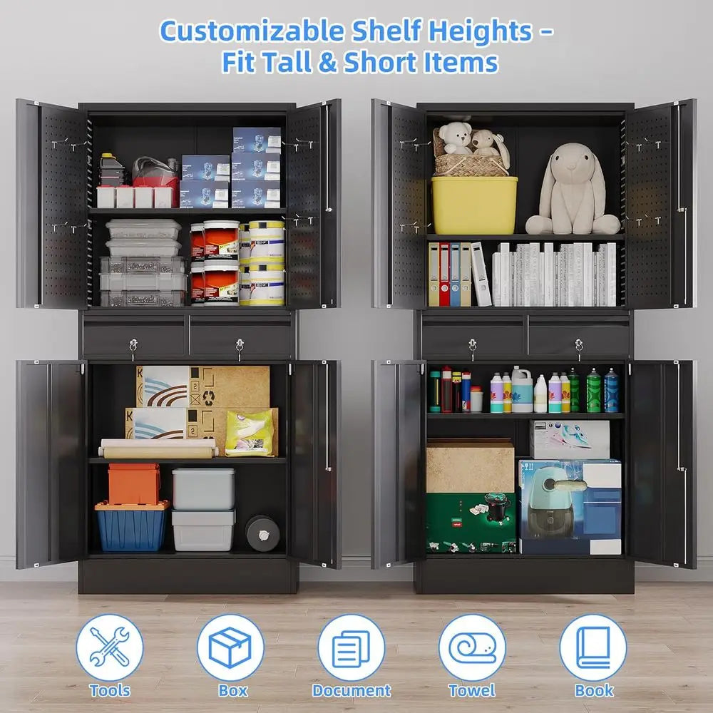 Portable 2-Drawer Metal Storage Cabinet with Adjustable Shelves, Lockable Rolling Tool Chest for Garage and Workshop
