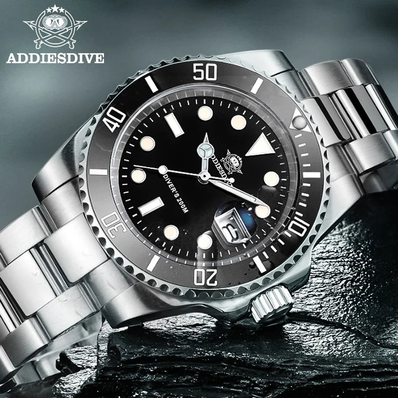 ADDIESDIVE 41mm Men's Analog Watch BGW9 Luminous Unidirectional Ceramic Bezel 200m Diver's Watch Men's Quartz Steel Watch MY-H3