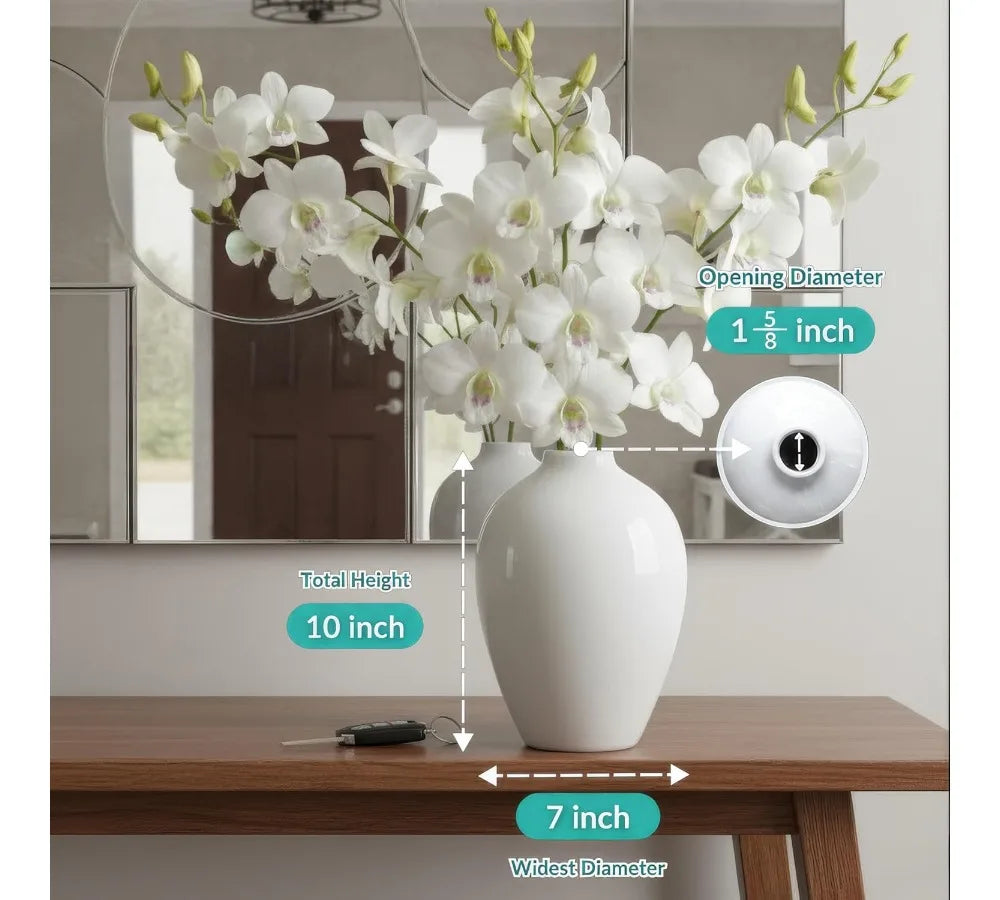 10 Inch Glossy White Porcelain Vase - Tall Ceramic Home Decor for Pampas Grass, Modern Centerpiece