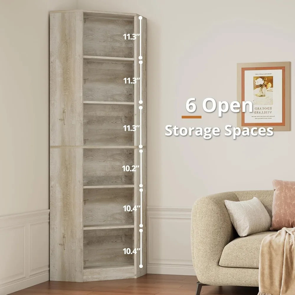Corner Bookshelf with 7 Tier Shelves and 2 Storage Cabinets, 71 Height Storage Shelves Corner Combination Unit