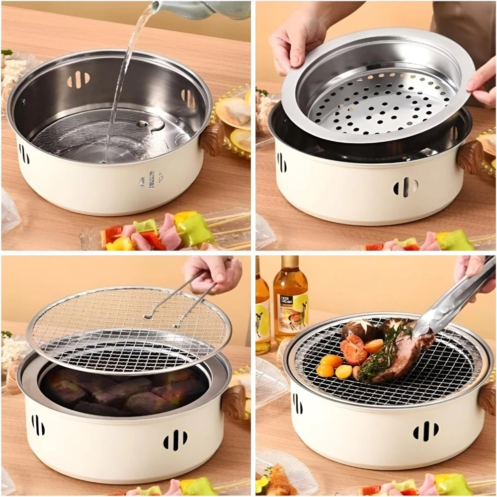 Korean BBQ Grill Charcoal Stove Charcoal Grill Stainless Steel Outdoor Camping Cooking Tea Around The Stove Barbecue Stove