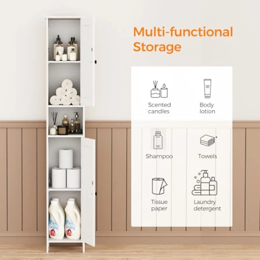 Tall Bathroom Storage Cabinet with 2 Doors 67"H Narrow Storage Cabinet with Adjustable Shelvesand Anti-Tip Design Reversible Do
