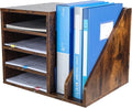 Wooden Desktop File Holder Organizer with Adjustable Compartments for Office Supplies, Brown