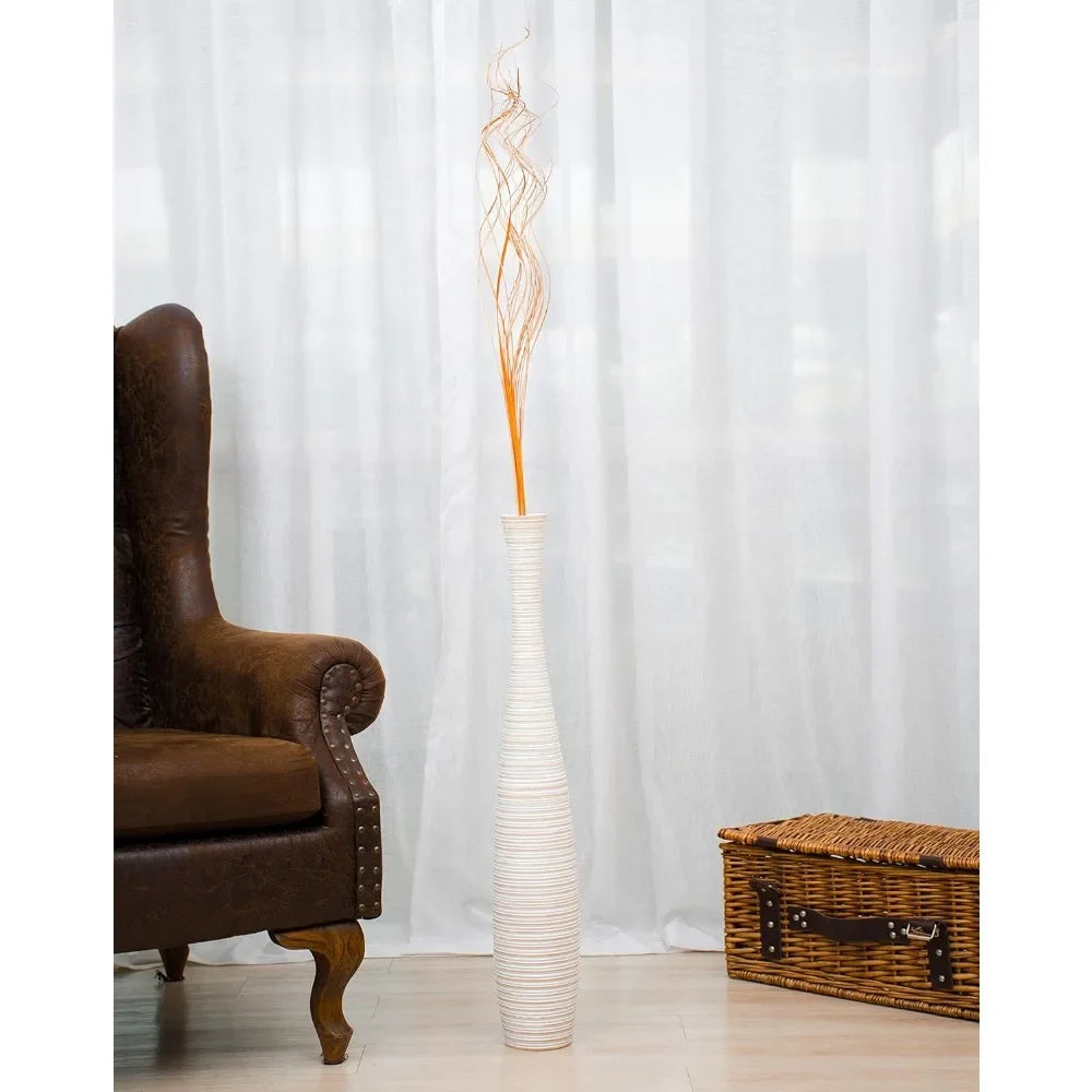 Large White Wooden Floor Vase - 26 Inch Tall Home Decor for Fake Plants and Pampas Grass Arrangements