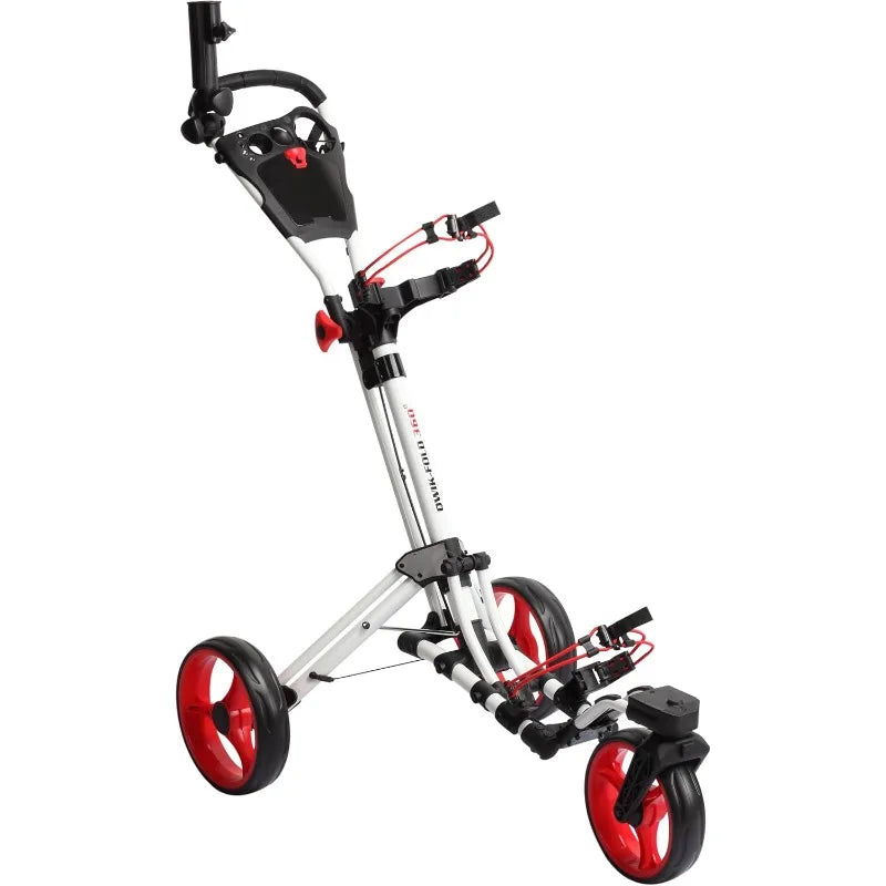 Golf Push Cart 3 Wheel with 360 Rotating Front Wheel, One Second to Open & Close, Lightweight Folding Golf Pull Cart with Foot B