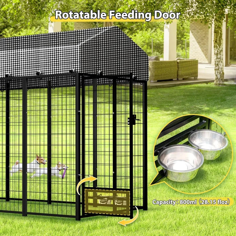 Heavy-Duty Outdoor Dog Run Enclosure with Roof - 8x4x6 Feet Large Dog Kennel, Heavy Gauge Steel Playpen for Dogs