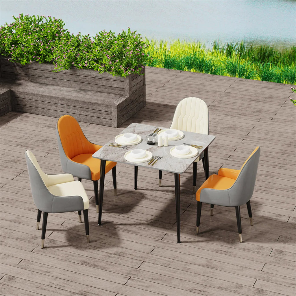 LUVODI Square Dining Table for 4 Restaurant Kitchen Cafe Shop Marble Dining Desk with Dining Chair Sets