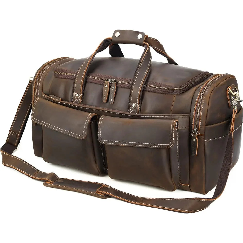 Polare 23" Duffel Retro Thick Full Grain Cowhide Leather Gym Weekender Overnight Luggage Bag 42L