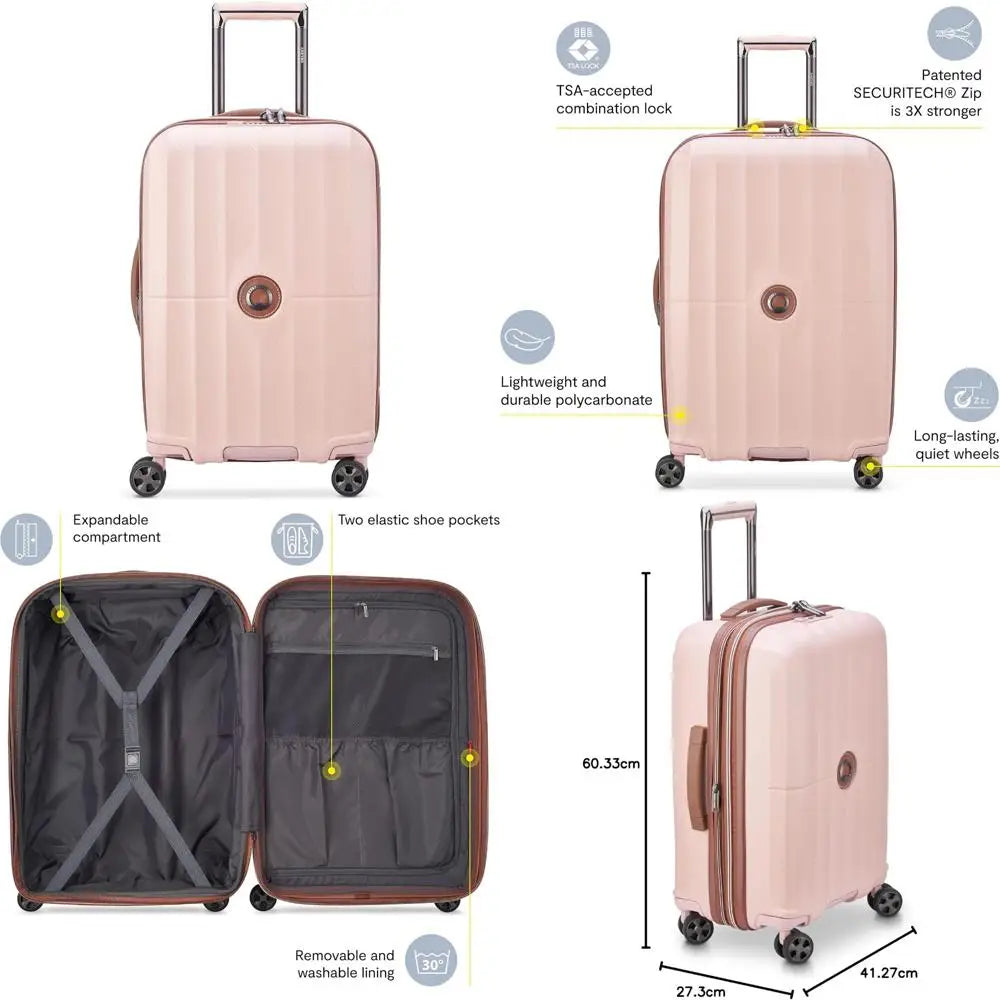 paris expandable hardside spinner luggage, pink, medium 24 inch