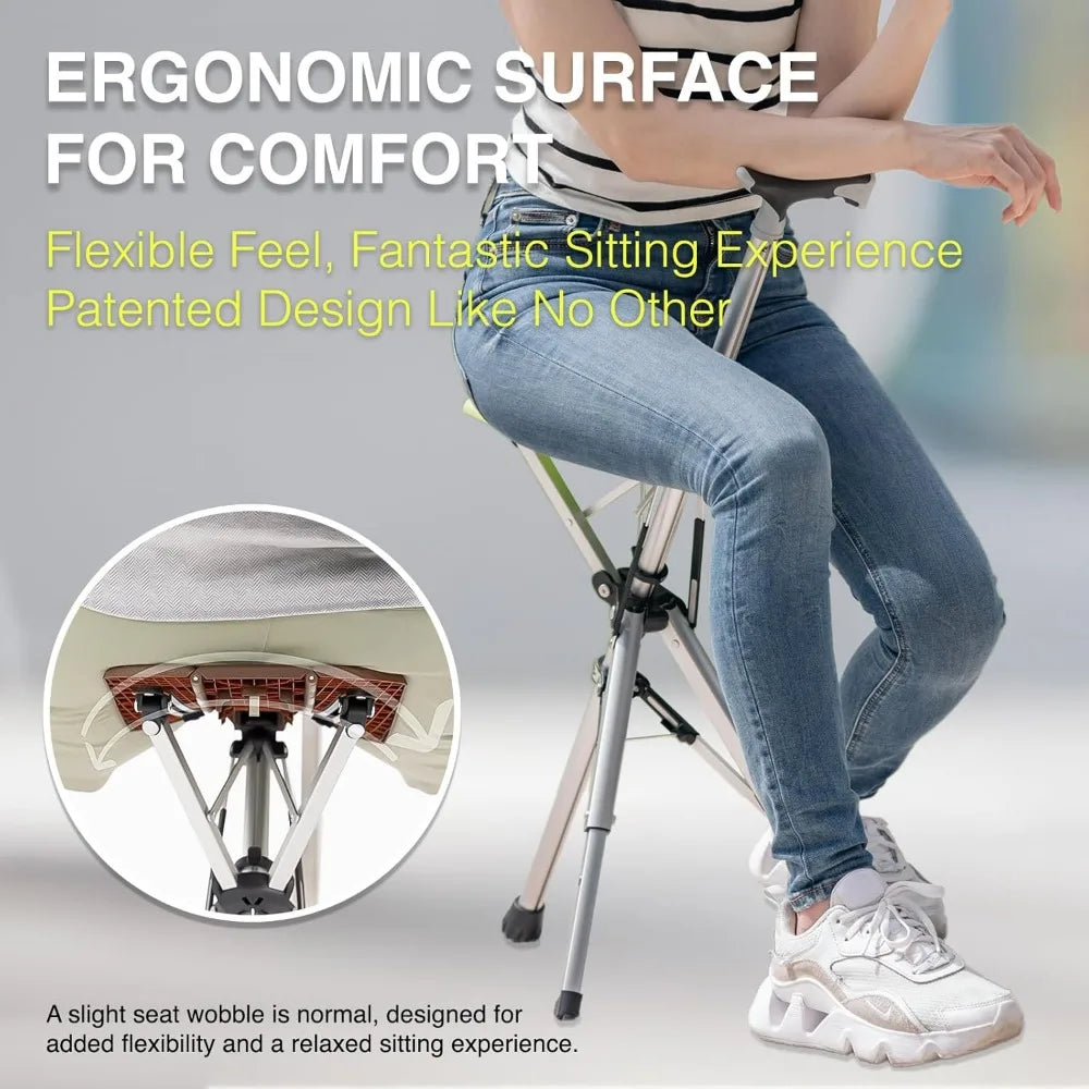 Portable hiking pole, folding cane with chair, lightweight aluminum, easy to carry and store, non-slip