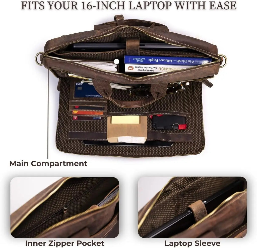 Leather Messenger Bag for Men - Laptop Case, Office Briefcase, Computer Satchel for Laptops,