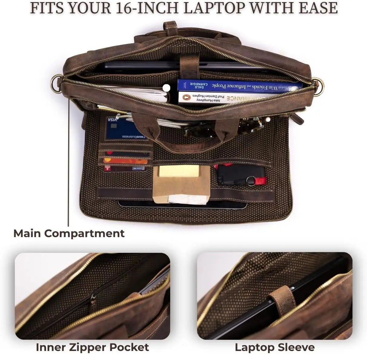 Leather Messenger Bag for Men - Laptop Case, Office Briefcase, Computer Satchel for Laptops,