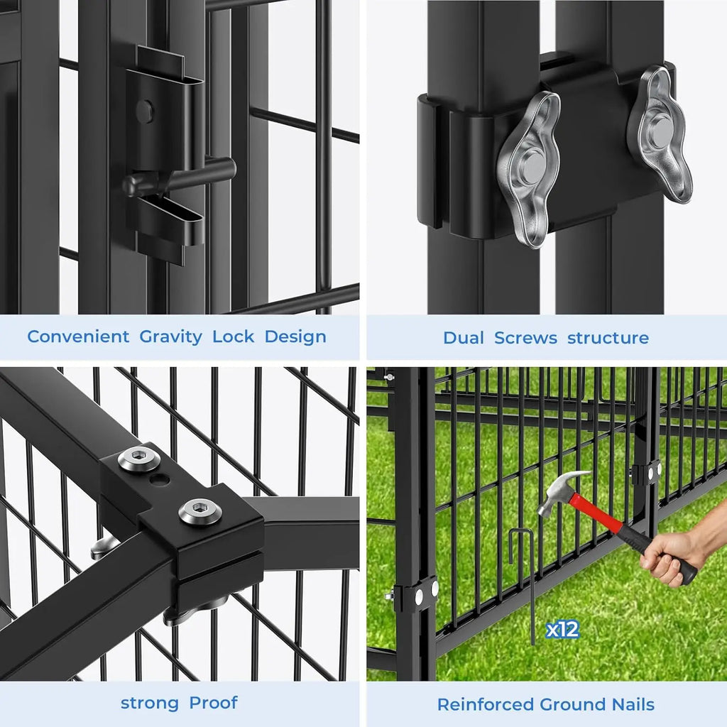 Outdoor Dog Kennel with Rotating Door, Heavy-Duty Steel Frame, Waterproof Cover for Small to Large Pets