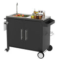 Outdoor Grill Cart with Sink, Stainless Steel Sink and Storage Cabinet, Portable BBQ Station with Wheels, 38" x 18" x 35" for