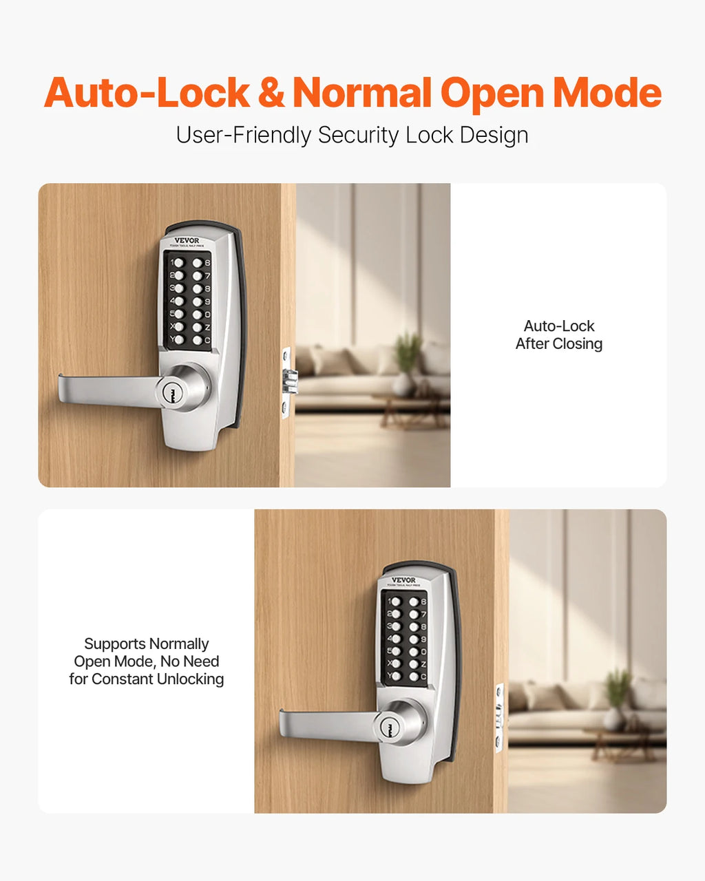 SucceBuy Mechanical Keyless Entry Lock 14 Key Mechanical Door Lock Key Mechanical Keypad Door Lock Handle Stainless Steel Lock