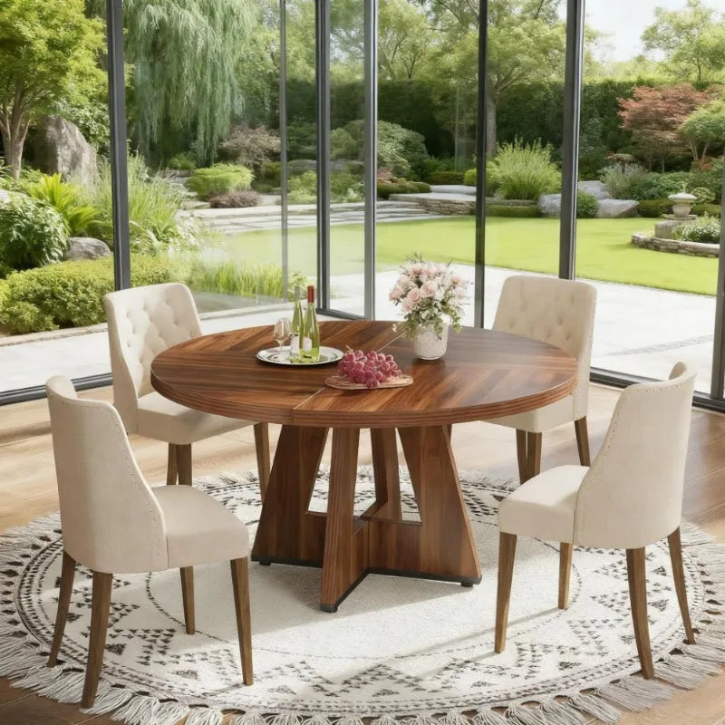 Rustic Wooden Round Dining Table  Outdoor Indoor Garden Patio Furniture for Home Decor