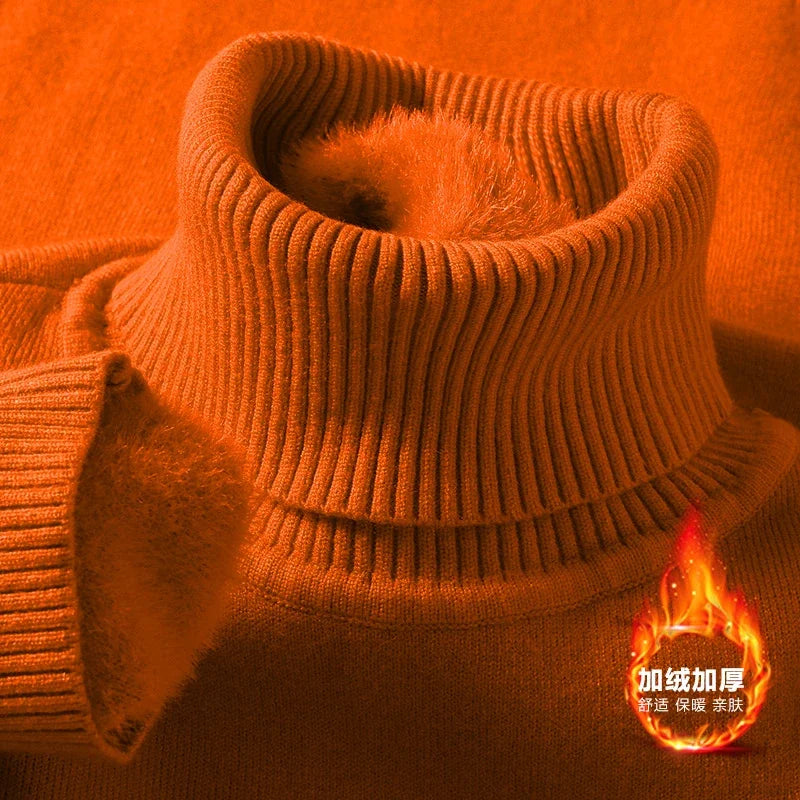 Sweatwear Mens Anti-pilling High Quality Knitted Turtleneck Sweater Slim Fit Long Sleeve Pullover Solid Color Trend Men Clothing