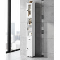 71" Tall Bathroom Storage Cabinet, Narrow Storage Cabinet with Adjustable Shelves, Toilet Paper Rod and 2 Hooks, Freestanding Sl