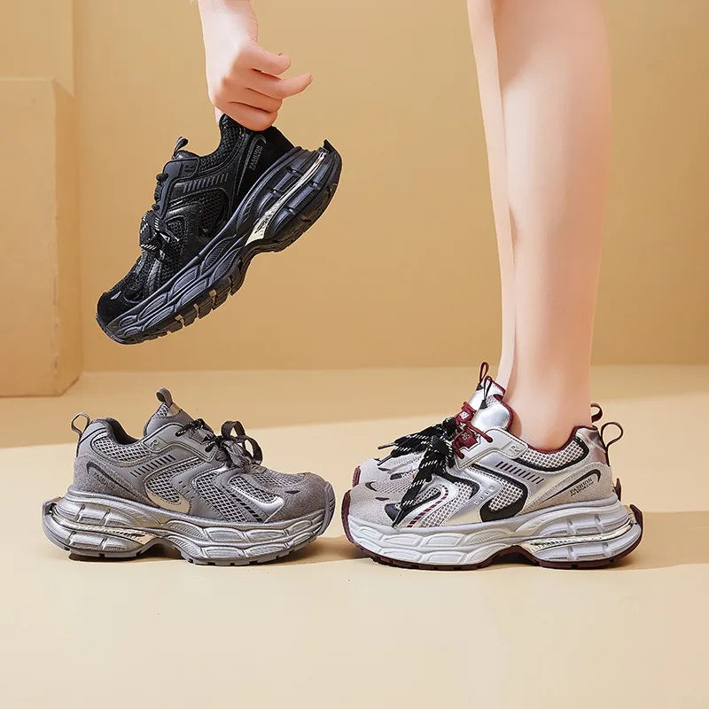 Female Soft Bottom Daddy Shoes Black Autumn and Winter Sports Female New Casual Female Thick Bottom Increase Warm Running
