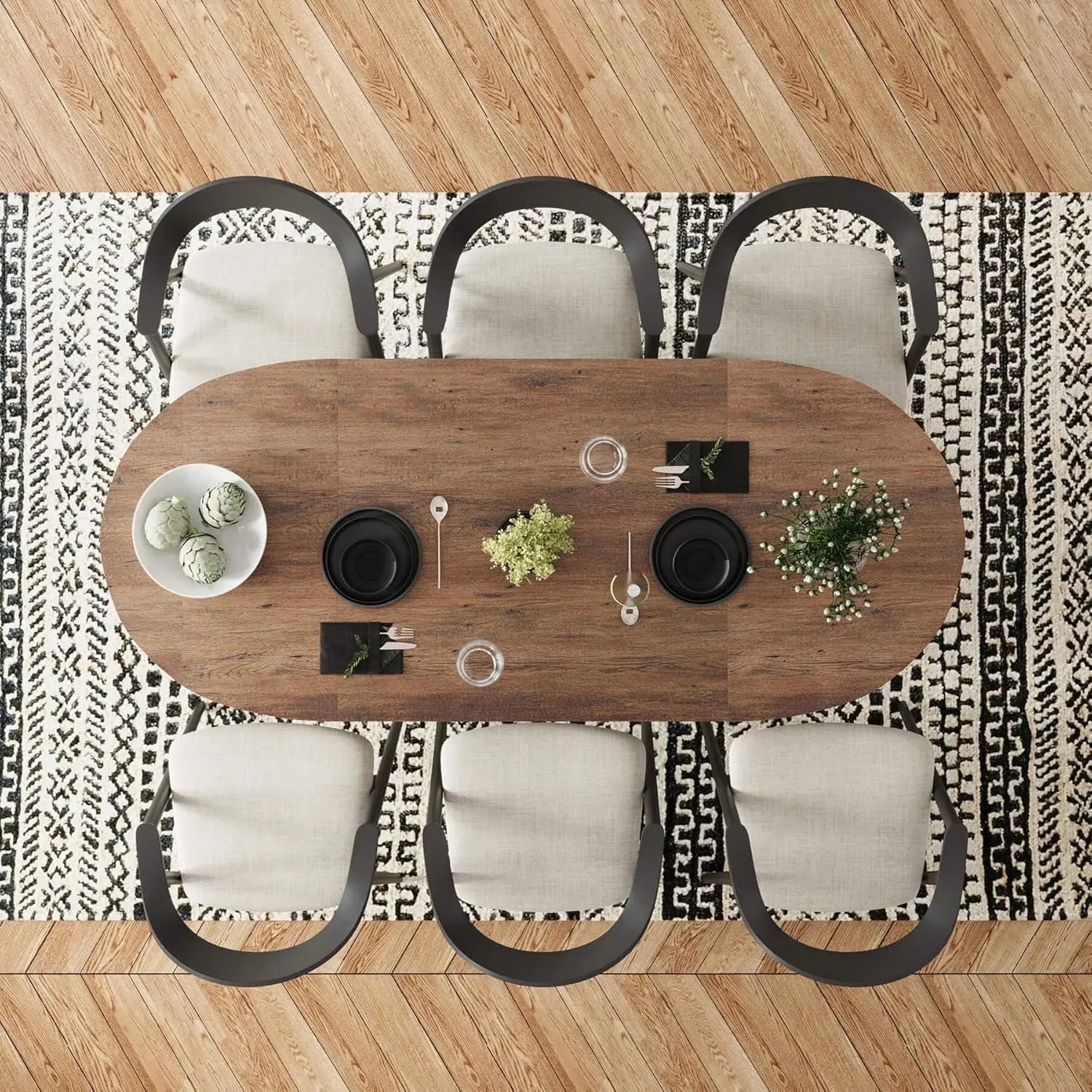 70.86in Rustic Oval Dining Table for 6-8 Person Farmhouse Wood Kitchen Table with Sturdy Tapered Legs for Gathering Meeting Home