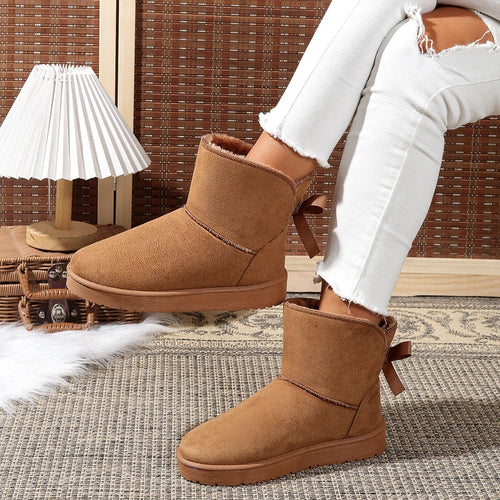 2025 New Women Snow Boots Couples Ankle Boots Fashion Round Toe Bow Thick Plush Casual Comfortable Women's Boots
