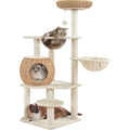 Contemporary Rattan Cat Tower with Woven Condo, Scratching Posts, Washable Cushions - Cool in Summer, Stylish Indoor Cat Furnitu