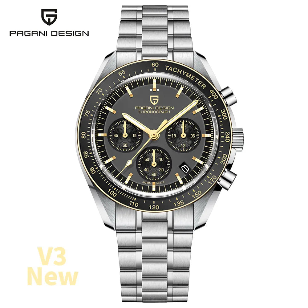 PAGANI DESIGN 2025 New Saturn Men's Watches Top Luxury Quartz Watch Men Light Tan Chronograph AR Sapphire crystal Wristwatch Men