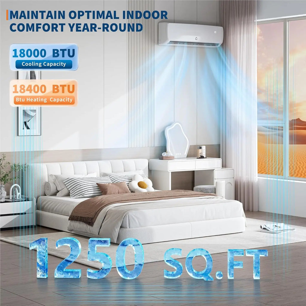 18000 BTU 19 SEER Ductless Mini-Split Air Conditioner and Heat Pump System, 3-in-1 Cooling, Heating,Inverter AC Unit 230V