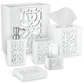 Mirror Janette White Bathroom Accessories Set Complete 6 Piece Bathroom Set Includes Soap Dispenser Toothbrush Holder Tumbler C