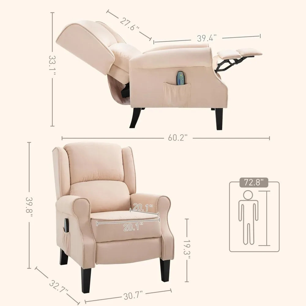 HOMCOM Vibration Massage Recliner Chair for Living Room with Heat, Wingback Single Sofa, Modern Suede Fabric Push Back Reclining