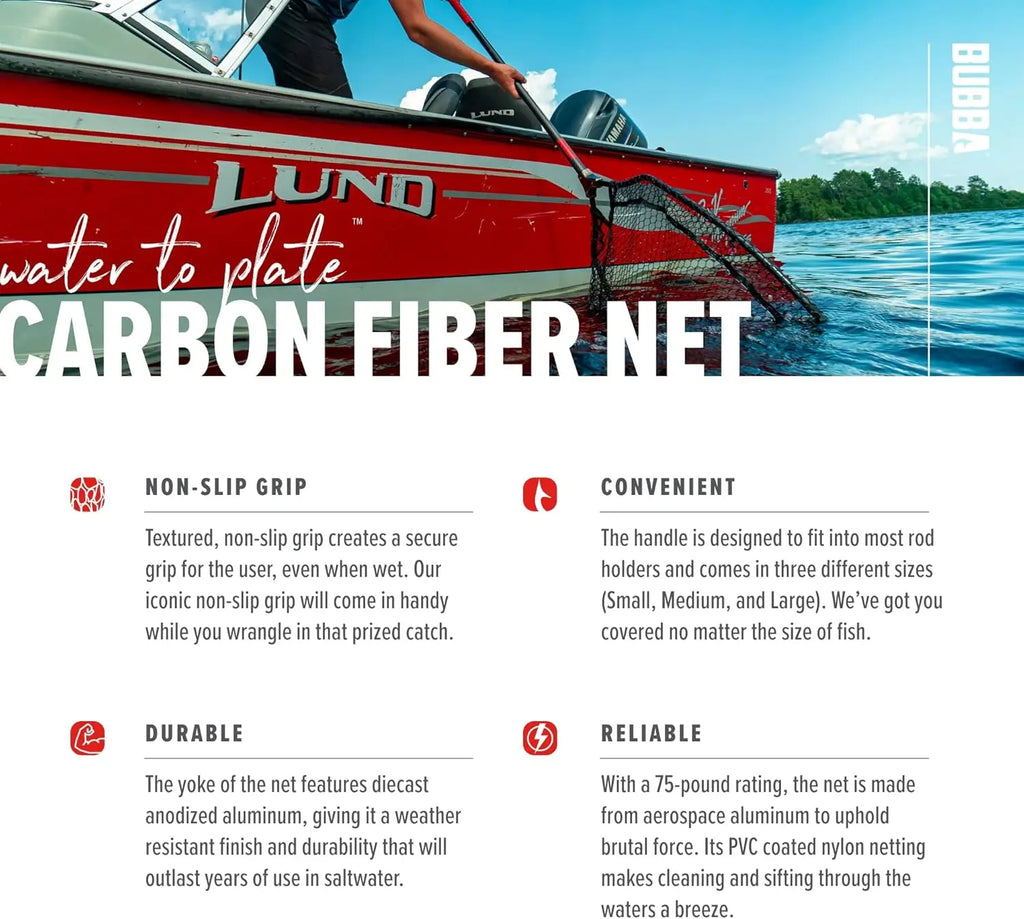 Corrosion-Resistant Fishing Landing Net with Non-Slip Grip and Carbon Fiber Shaft for Angling and Boating