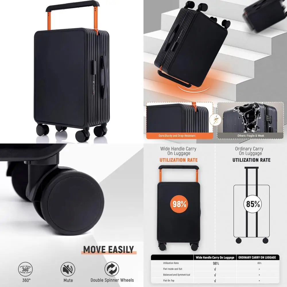 Frameless Hardshell Spinner Luggage with TSA Lock, 20 Wide Handle, PC Material, Zipper Closure for Travelers