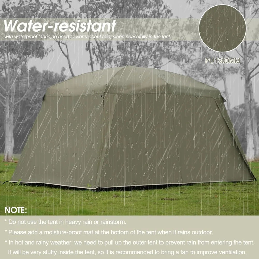 Large Family Cabin Tent for 4-6 People: Waterproof Double Layer Portable Glamping Tent with 3 Doors and 2 Rooms