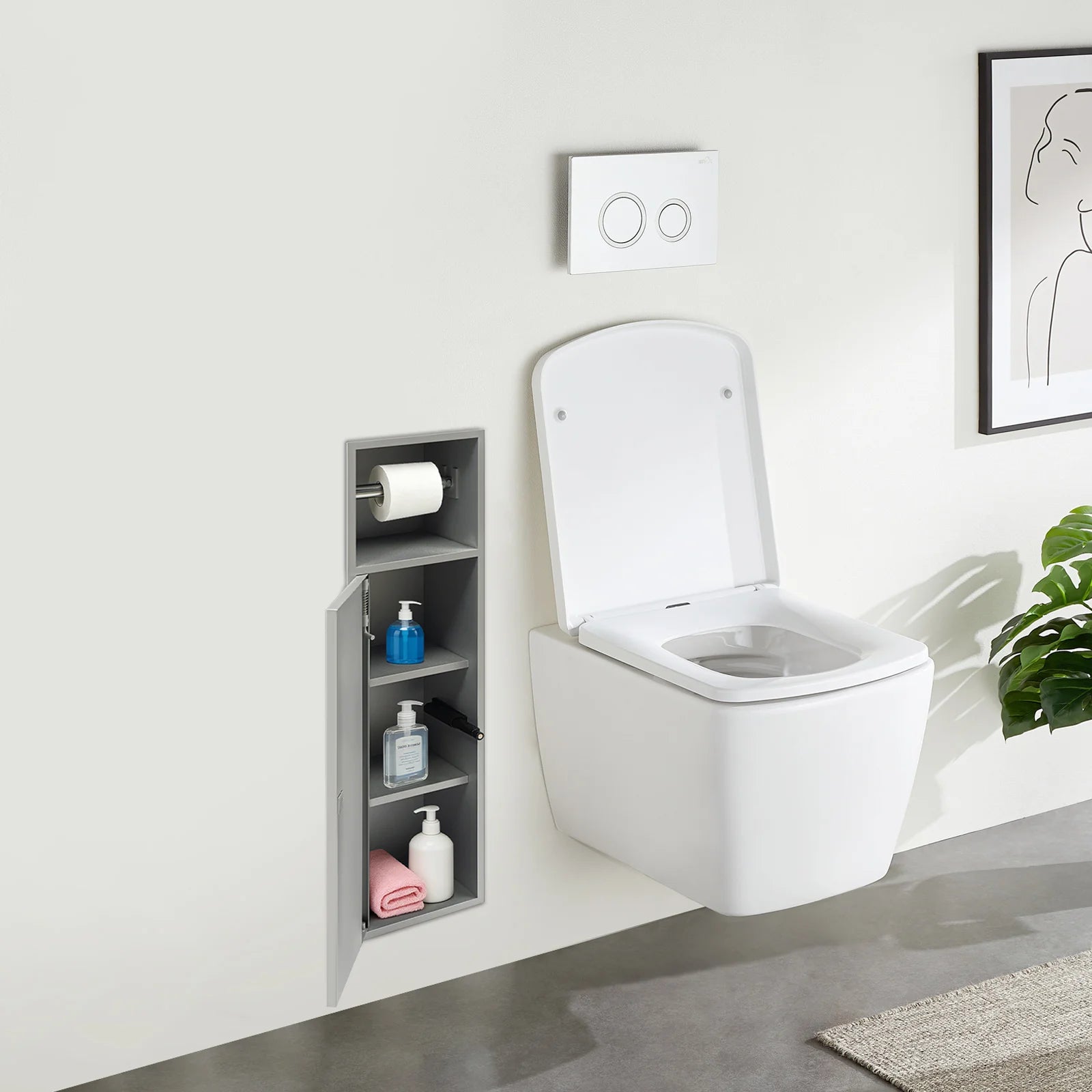 4 Layers Bathroom Niche Recessed Toilet Paper Niche Stainless Steel Bathroom Niche w/ Toilet Paper Holder
