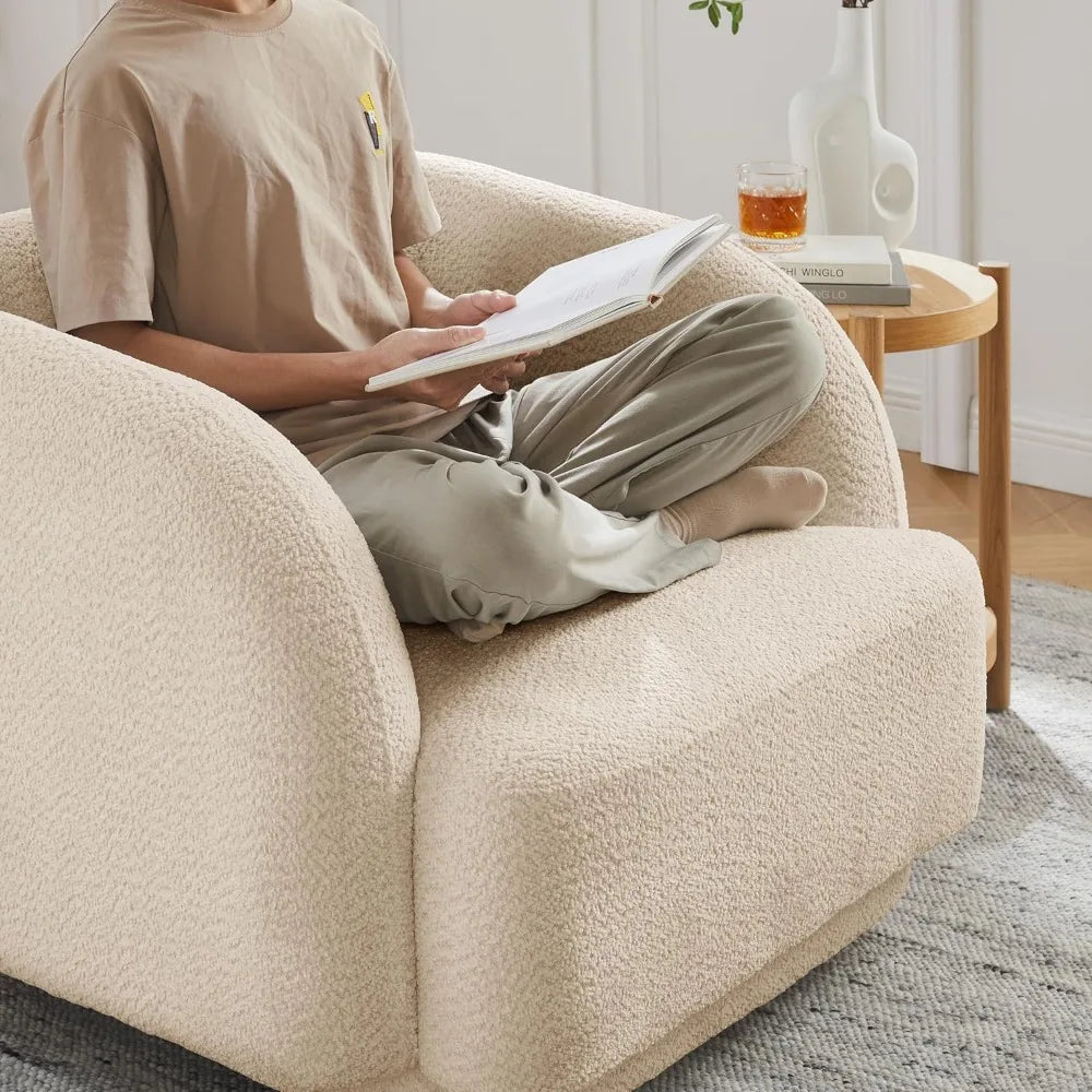 Modern Oversized Sherpa Accent Chairs, 37" Comfy Boucle Living Room Chairs, Wide Reading Chair with Round Arms, Cozy Armchair fo