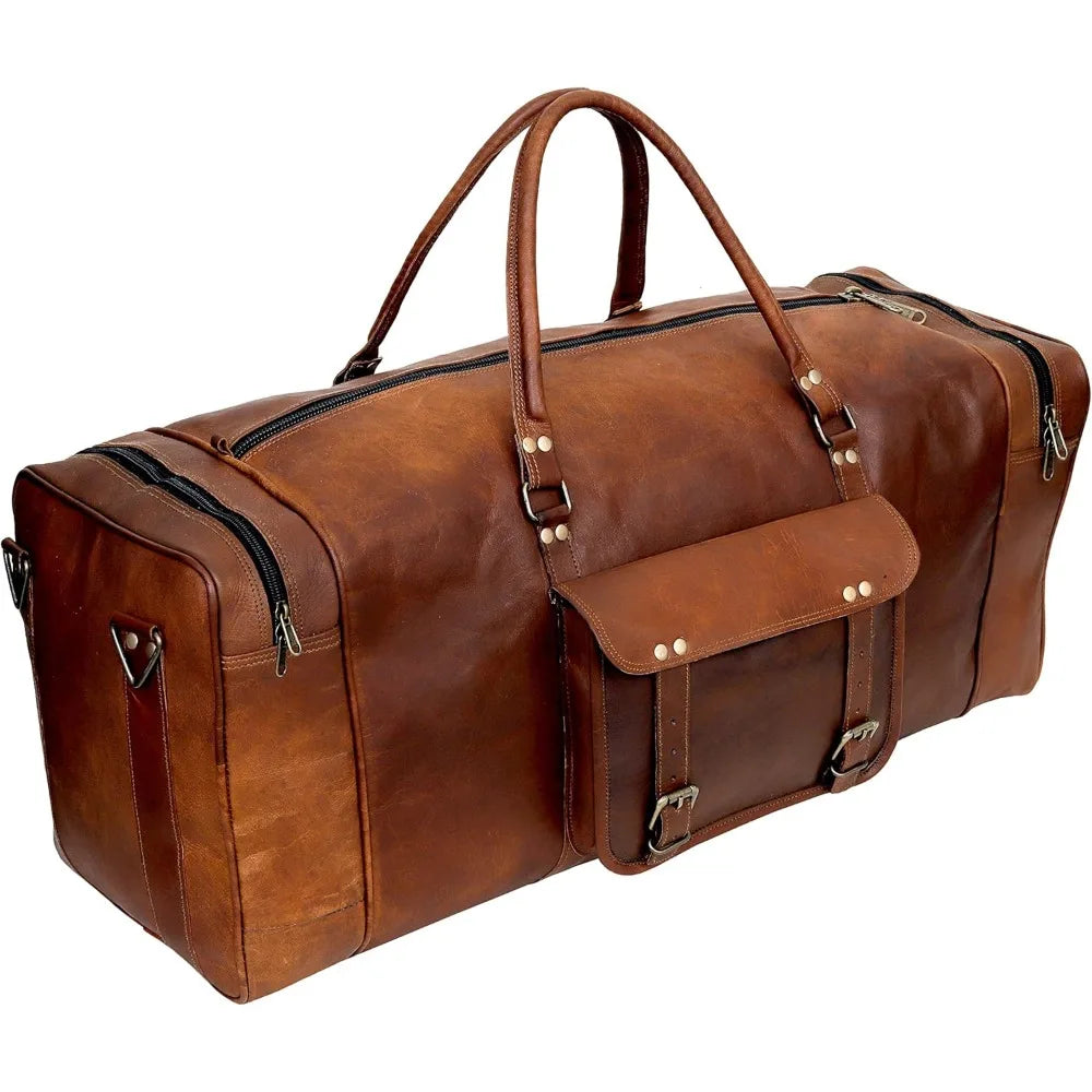Handcrafted 24-Inch Leather Duffel Bag - Travel, Weekend Getaway, Gym, Carry-On for Men & Women