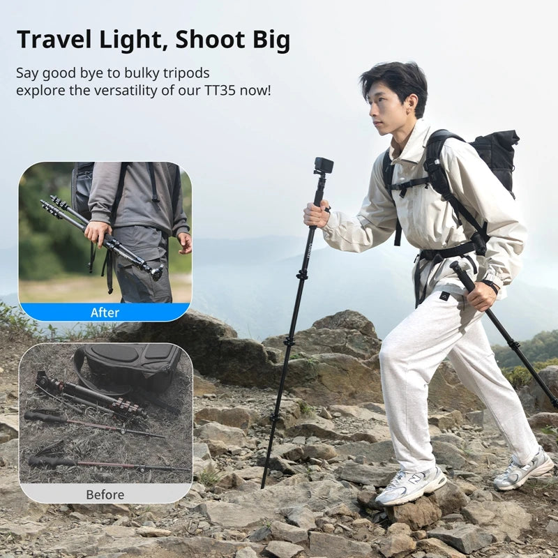 Ulanzi TT35 5-in-1 Hiking Stick Tripod Kit with Quick Release Ball Head 146cm Selfie Stick Monopod Outdoor Photograph Tripod