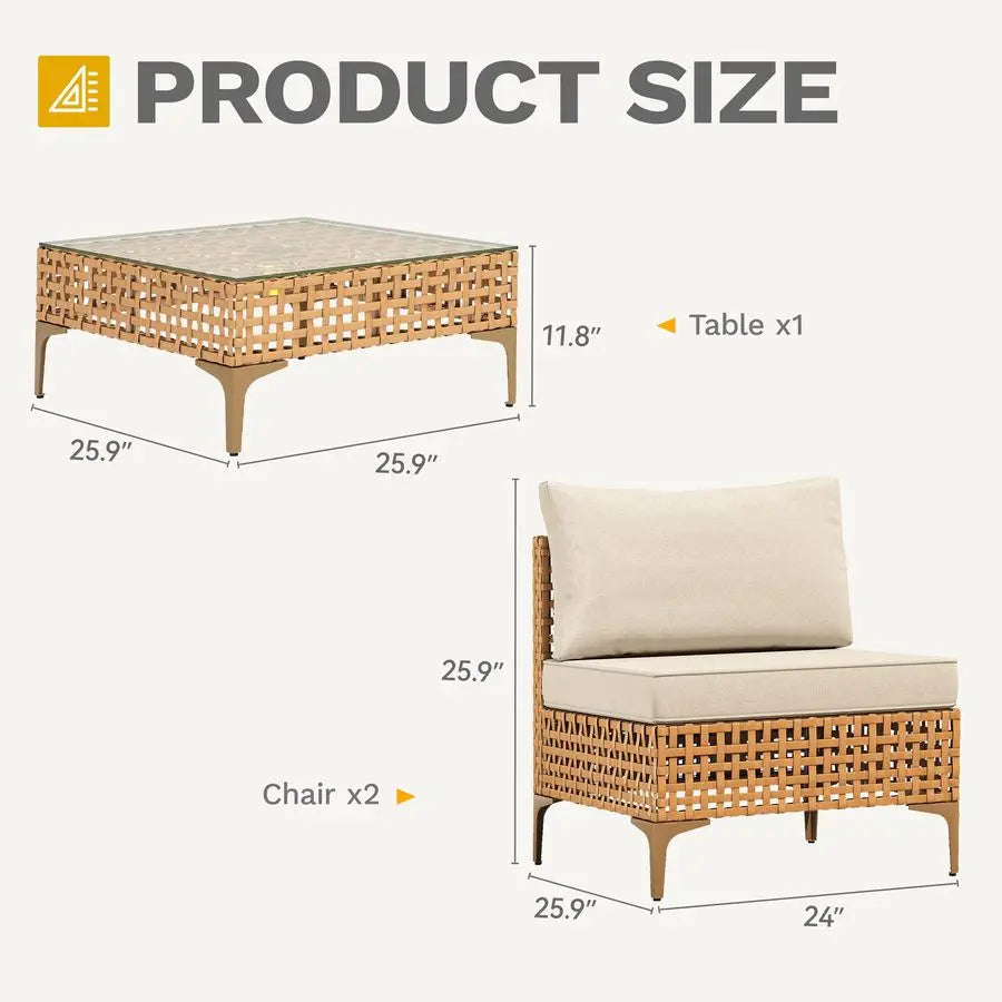 Patio Furniture Set 3 Pieces Outdoor Sectional Sofa with Solar Light Table amp Waterproof Cushions Outdoor Couch AllWeather Rat