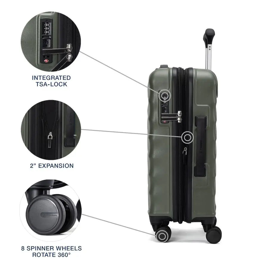 Air V2 Hardside Expandable Carry on Luggage, 8 Spinner Wheels, Lightweight Hard Shell Suitcase, TSA lock, Slate Green, Compact C