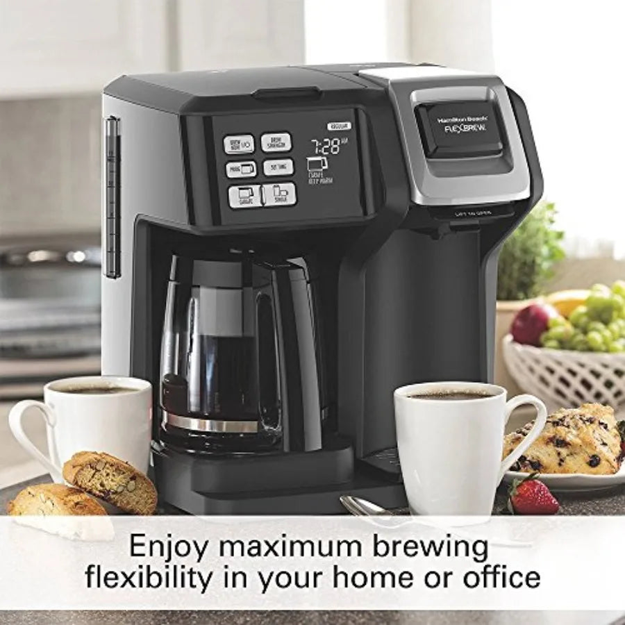 FlexBrew 2-Way Brewer Programmable Coffee Maker 49976 Bundle with Support Extension for Home and Office Use Offers Customizable