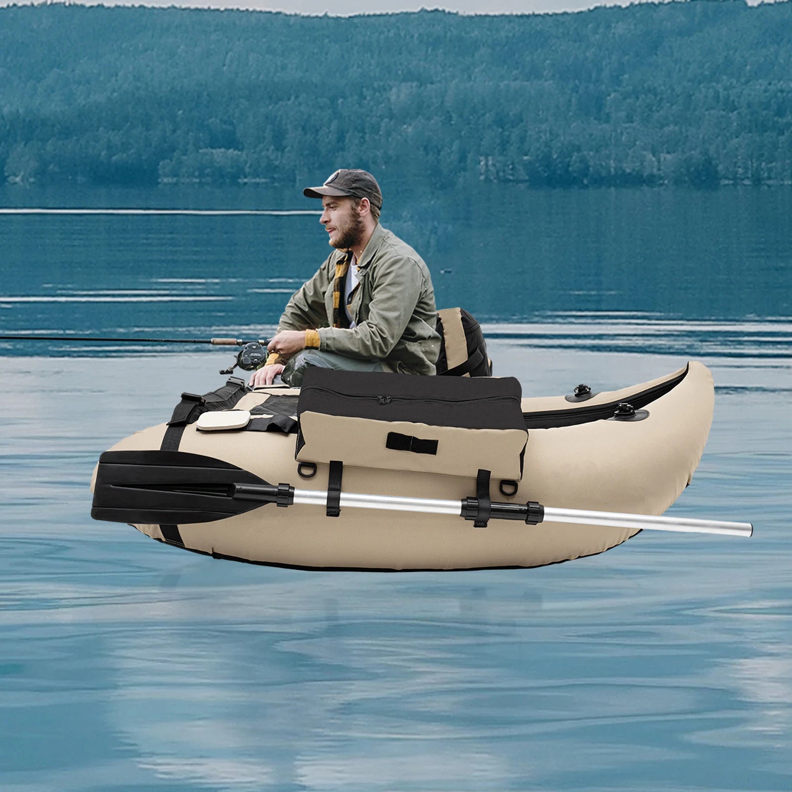 Portable Inflatable Fishing Boat 286lbs Load Adjustable Seat with Pump Oar & Bag for Lake River Ocean Fishing/Camping
