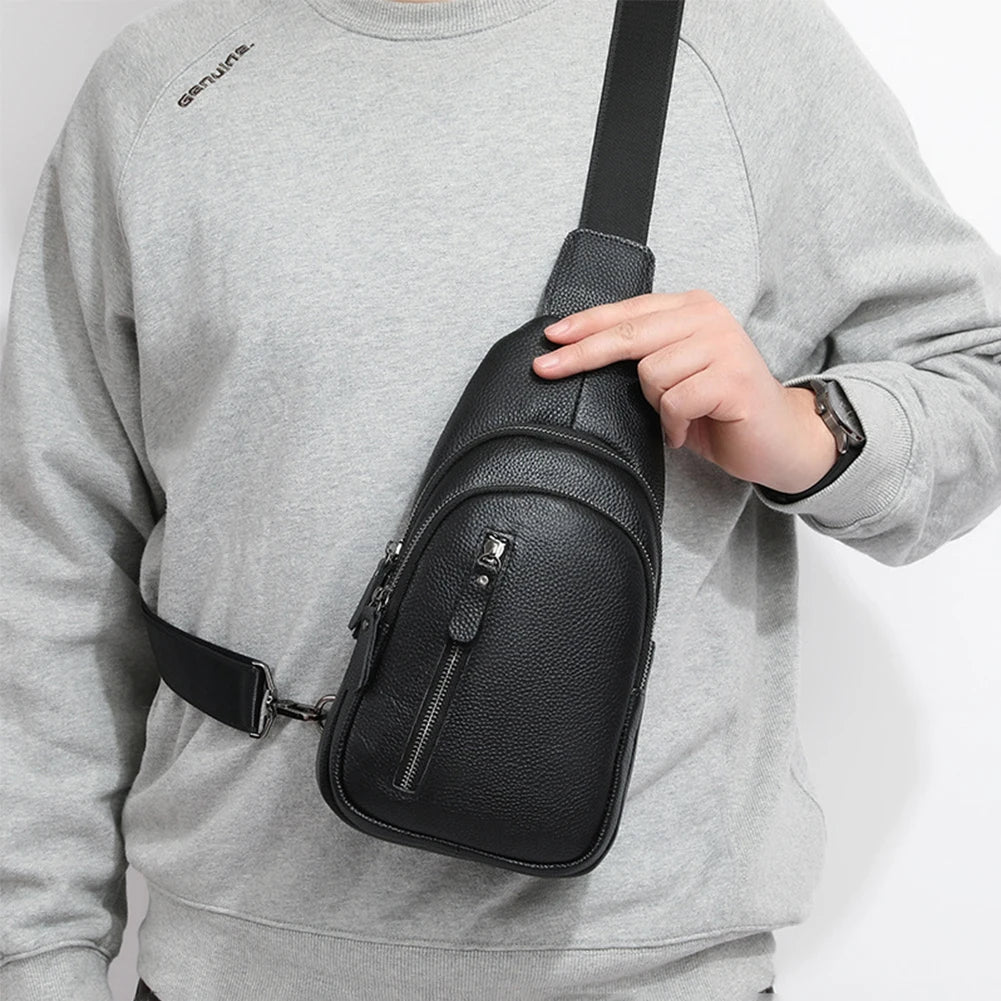Leather Sling Bag for Men with Multi-compartments Crossbody Bag with Adjustable Shoulder Strap Cross Body Pack Sling Backpack