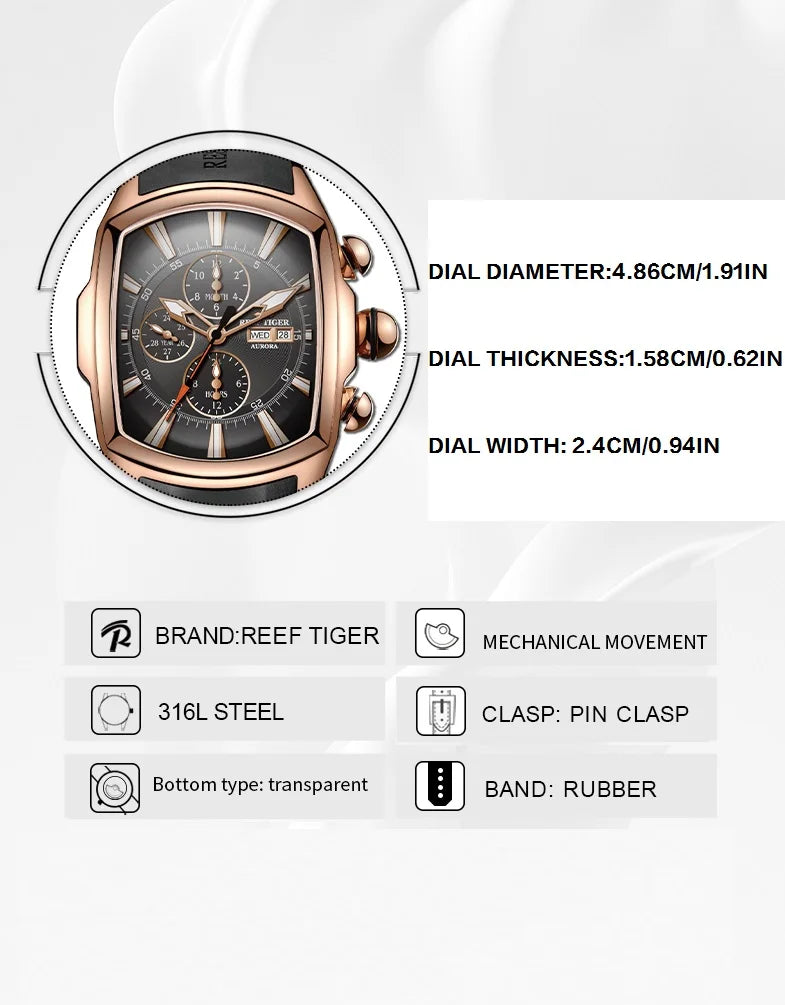 reef tiger brand men's fully automatic mechanical watches, business men's watches, fashionable men's sports watches, Valentine's