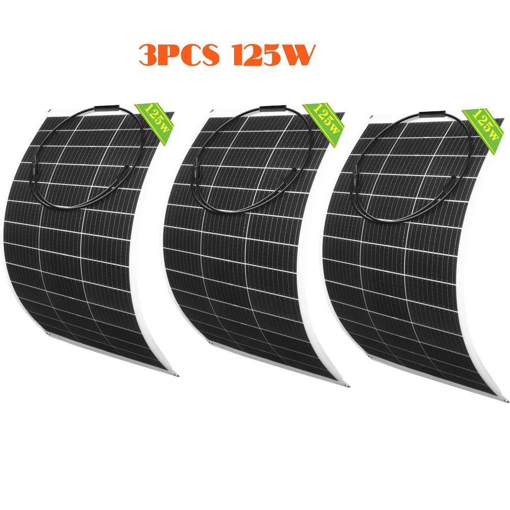 18V Solar Panels 125W 250W 375W 500W Flexible Solar Panel Mono Solar Cell For 12V/24V Battery Charger 1000W Home Kits RV Boat