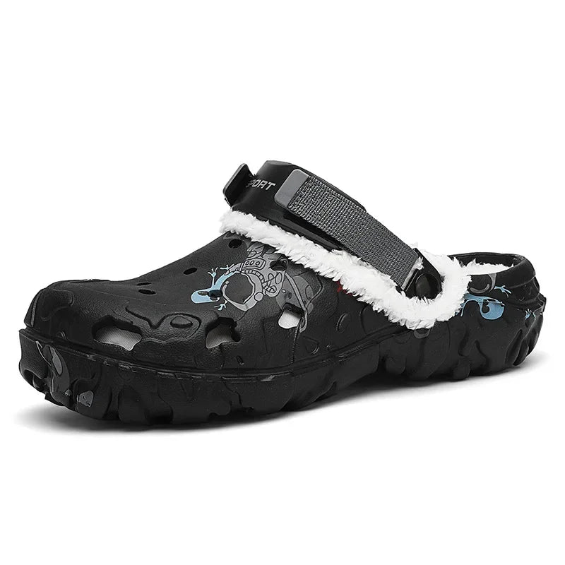 Winter Anti-Slip Fleece Lined Large Size Cotton Slippers Removable Upgraded EVA Clog Shoes for Men Breathable Slip-On Shoes